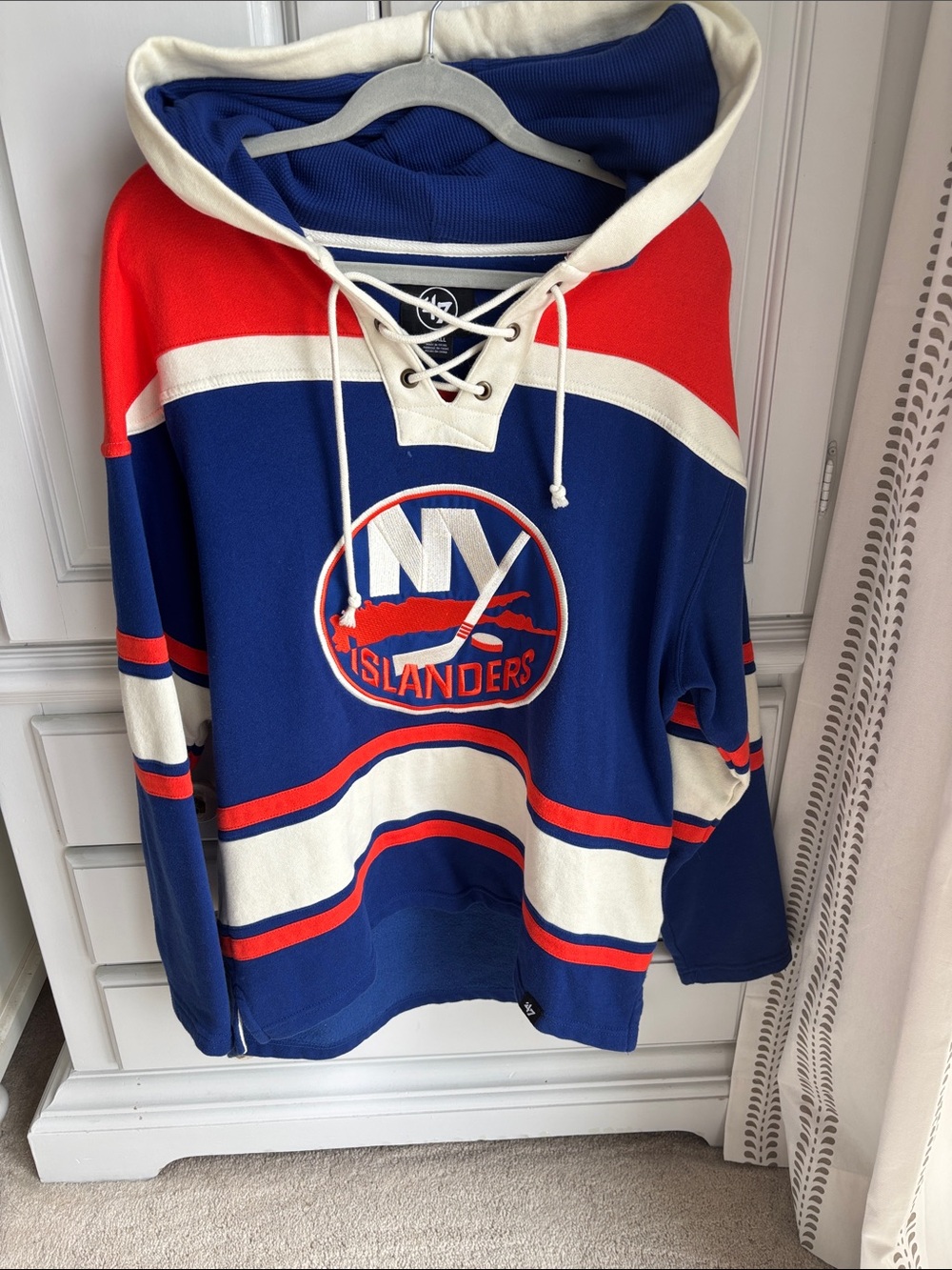 47 Brand Blue/Red/White Hockey Hoodie with Barzal 13 Back